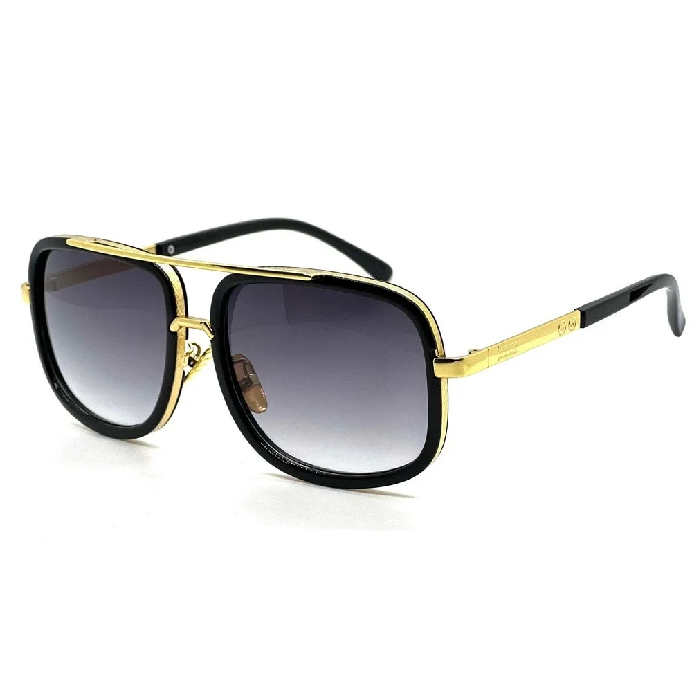 Mens Square Aviator Sunglasses Gold Black Frame Gradient Lens Fashion‎ Shades